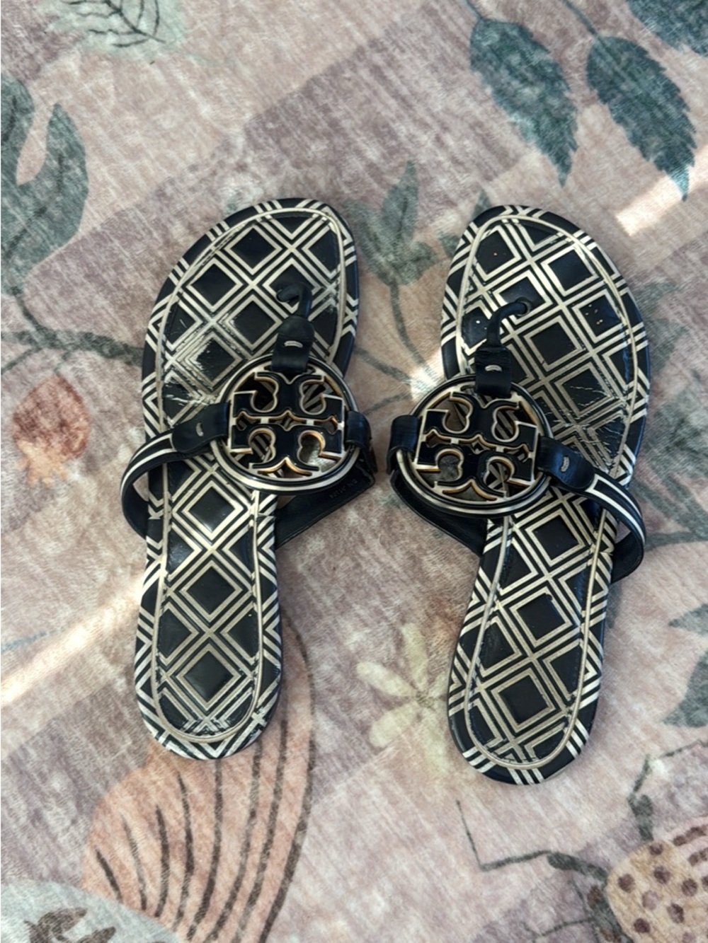 Navy and Gold Logo Tory Burch Women's Sandals